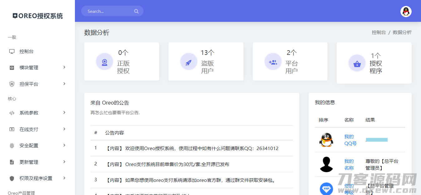 Oreo授权系统V1.0.6公益开源版本源码插图13