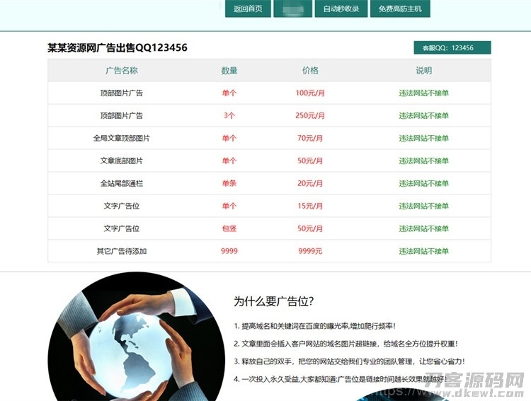 广告位出售页HTML网页模板下载插图1
