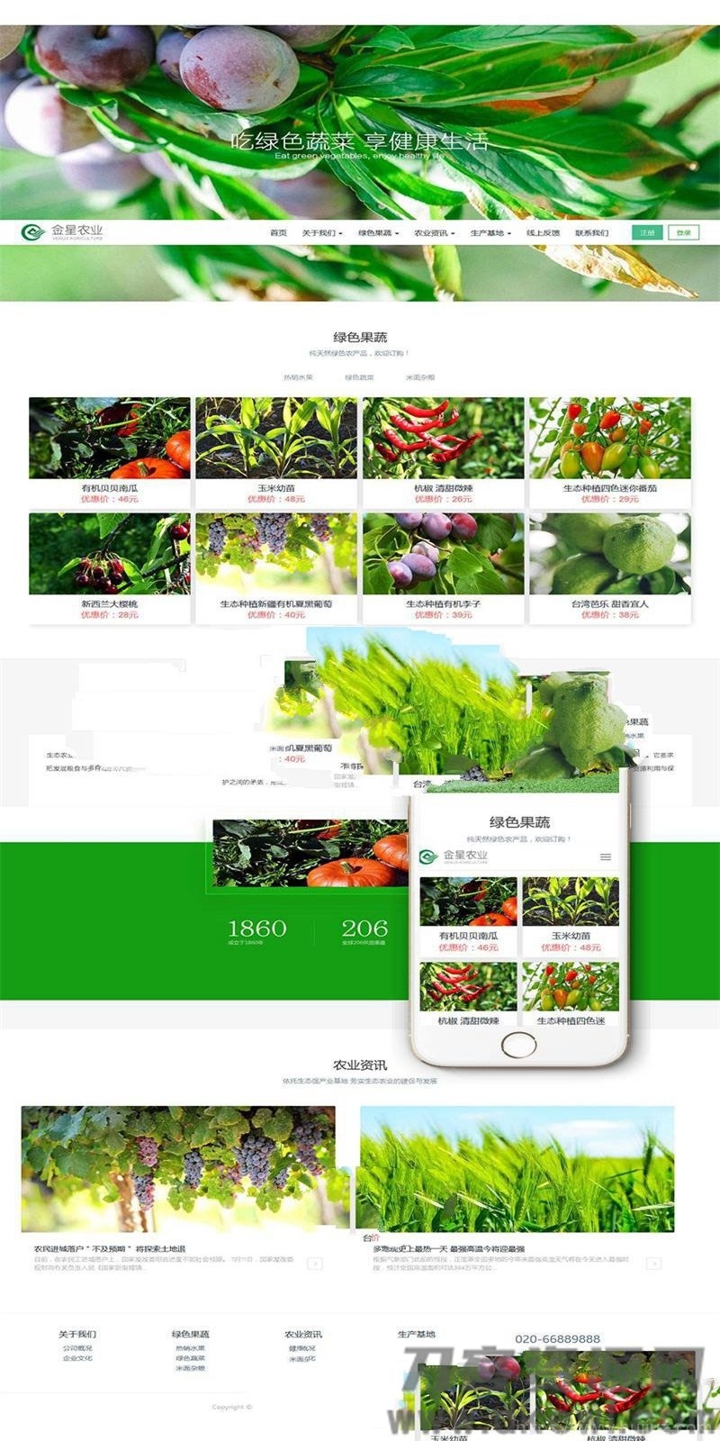 响应式生态水果蔬菜商城网站模板(自适应手机移动端) | 织梦dedecms插图1