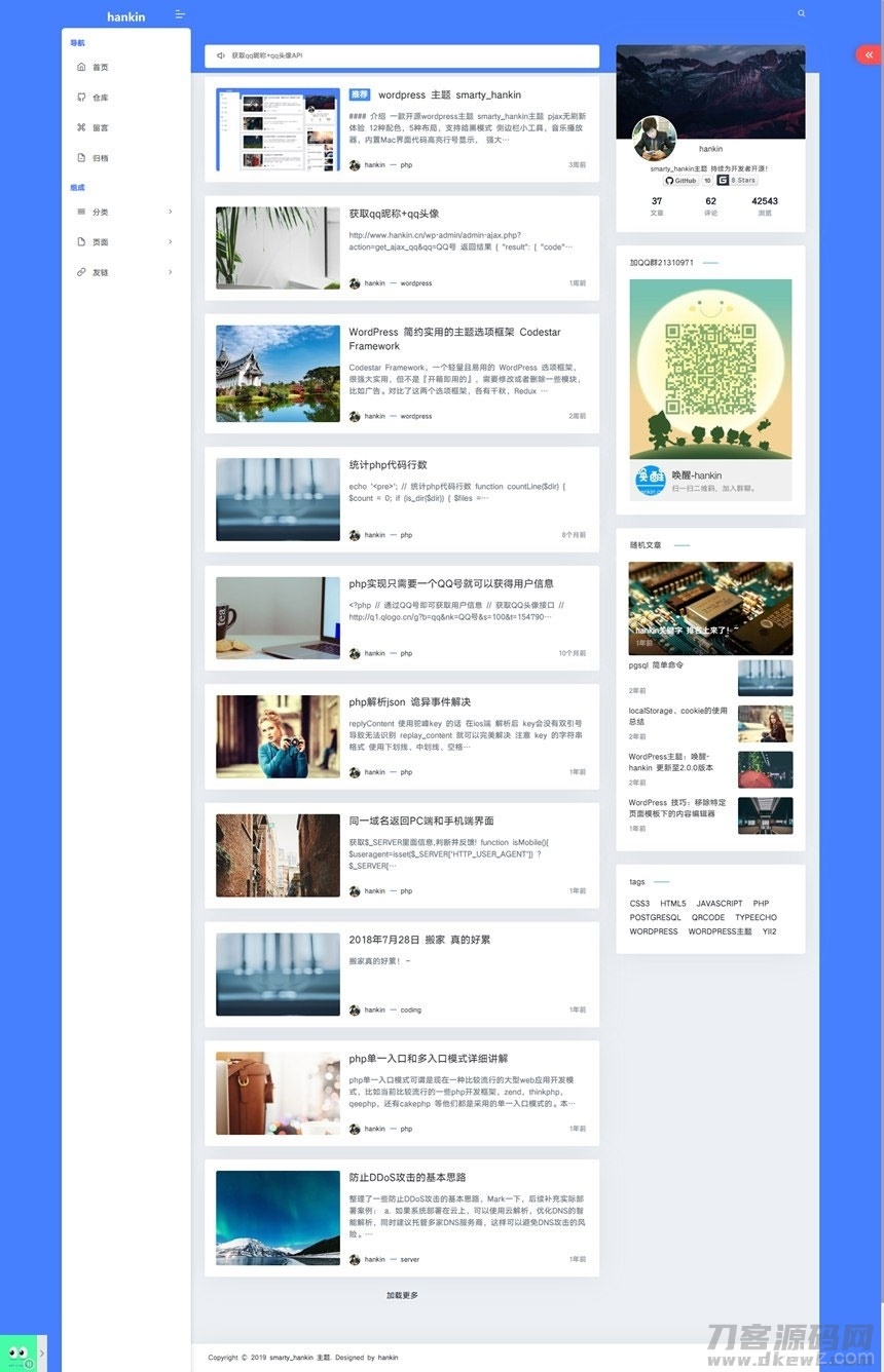 WordPress主题 Hankin v2.0.1博客主题模板插图1