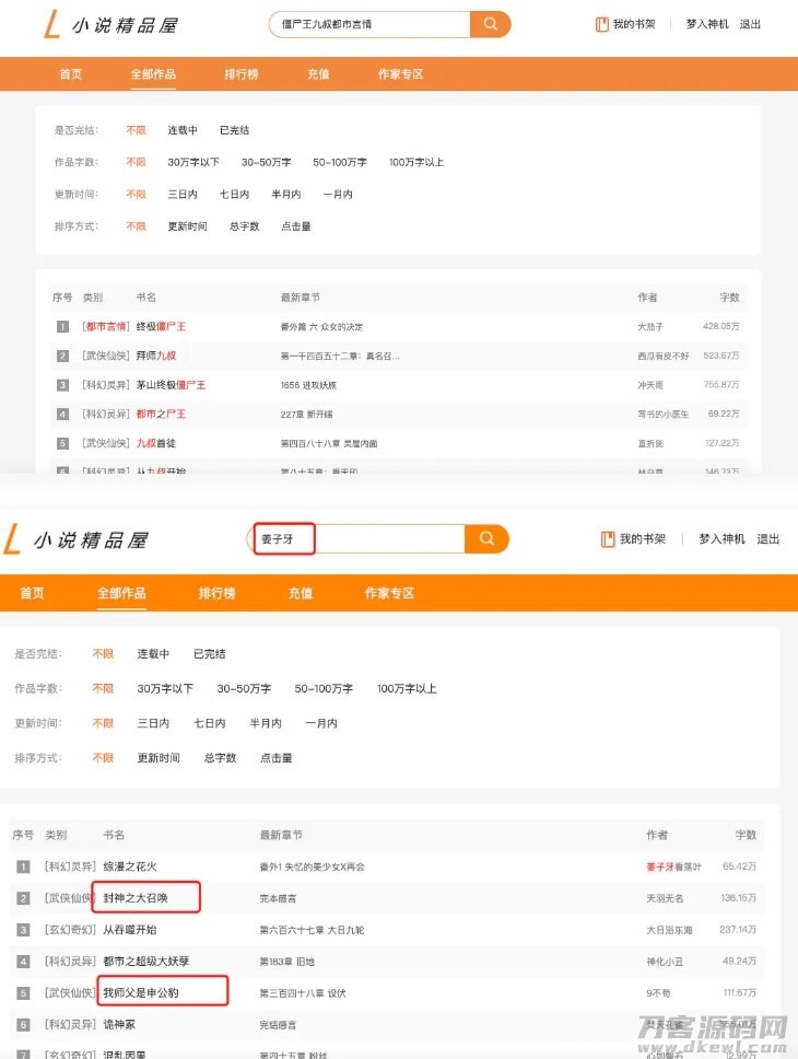 java橙色风格小说精品屋小说网站源码插图3