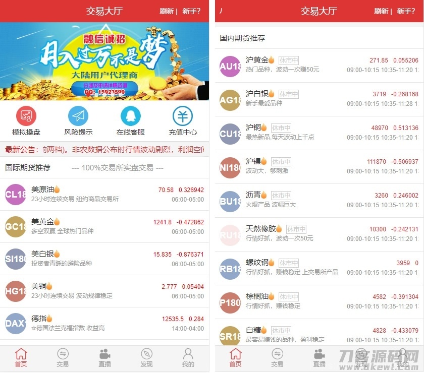 富盈国际微盘源码点位盘yii高端系列+国内国外原油期货盘+带直播页面+完整运营版插图1